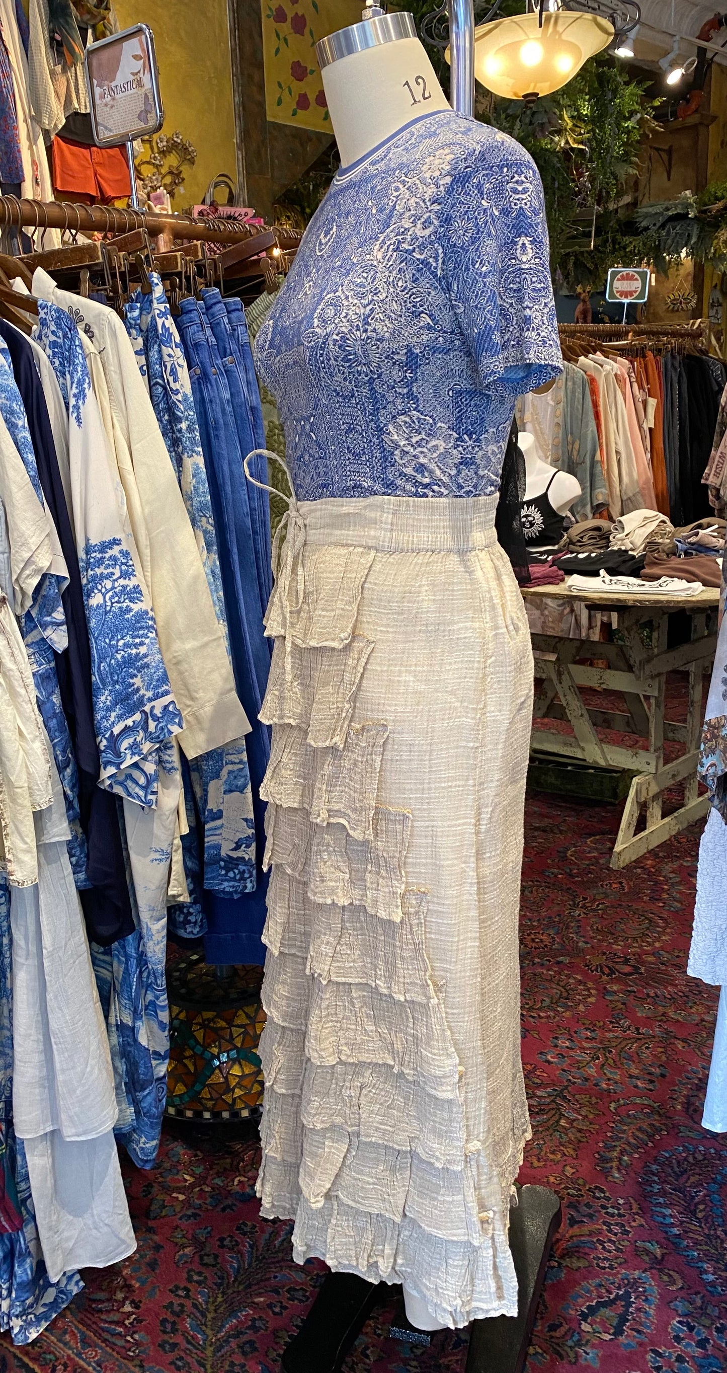Full Length Layered Ruffle Skirt - Natural