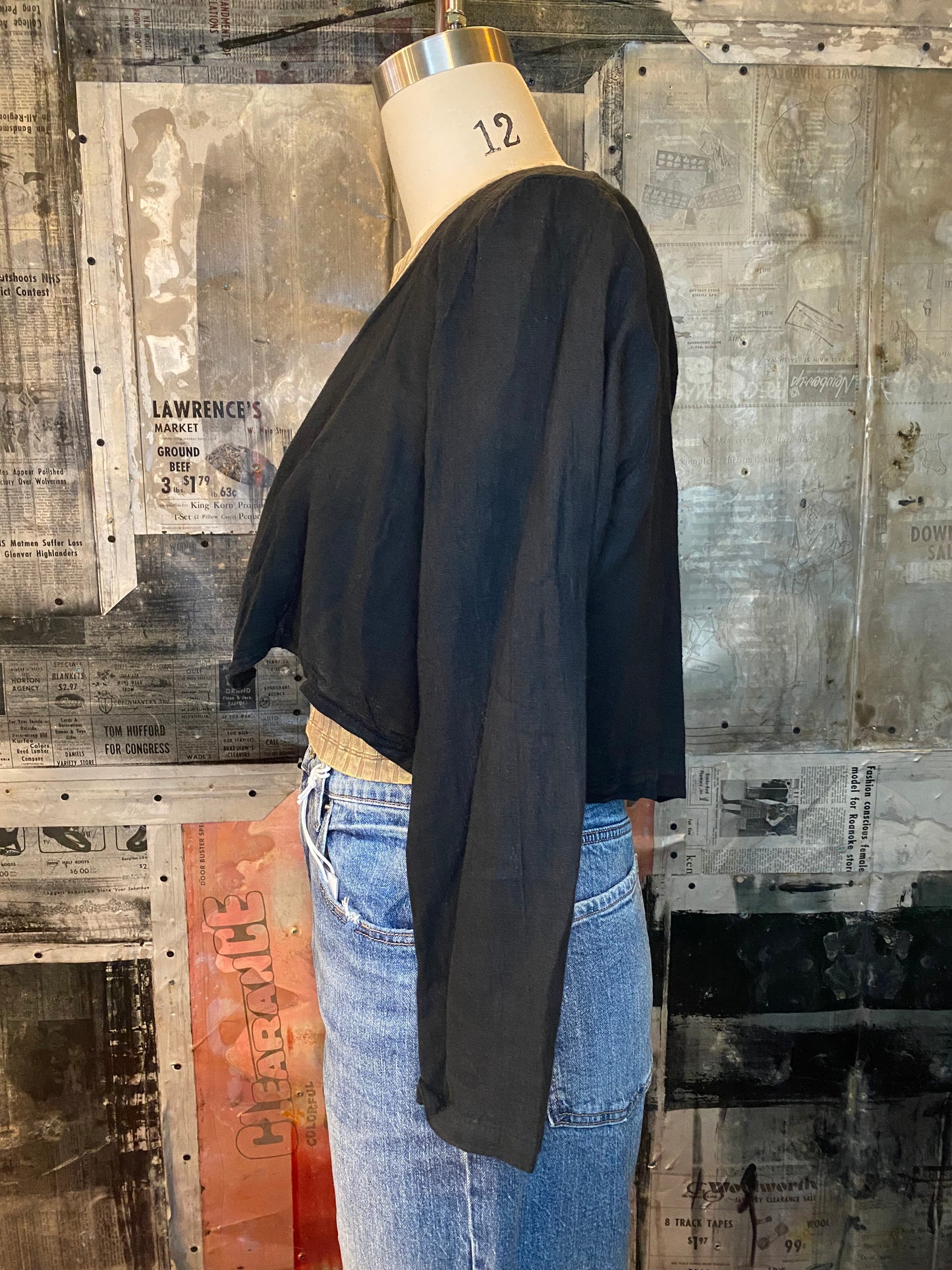 Linen, Crop Jacket - Black