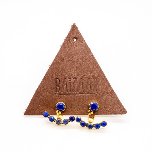 Brass & Lapis Ear Jackets - La De Da