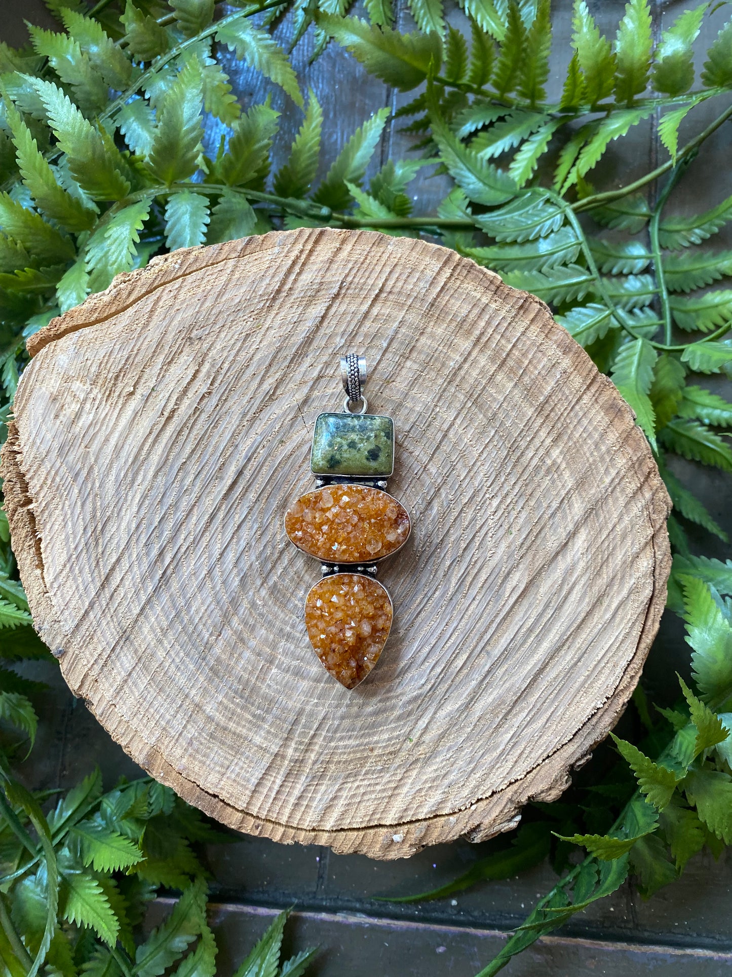 Green Jasper Citrine Druzy Pendant
