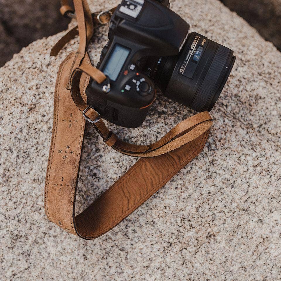 Light Brown Leather Camera Strap - Blonde