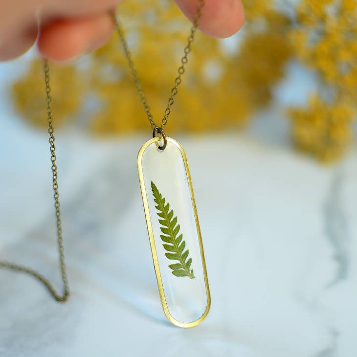 Fern Leaf Brass Bar Necklace - La De Da
