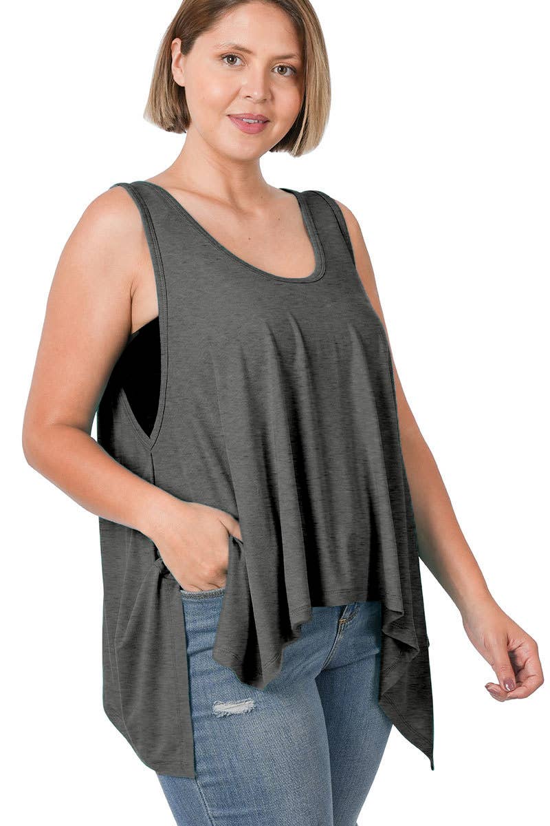 PLUS SIZE Layering draping top - CHARCOAL