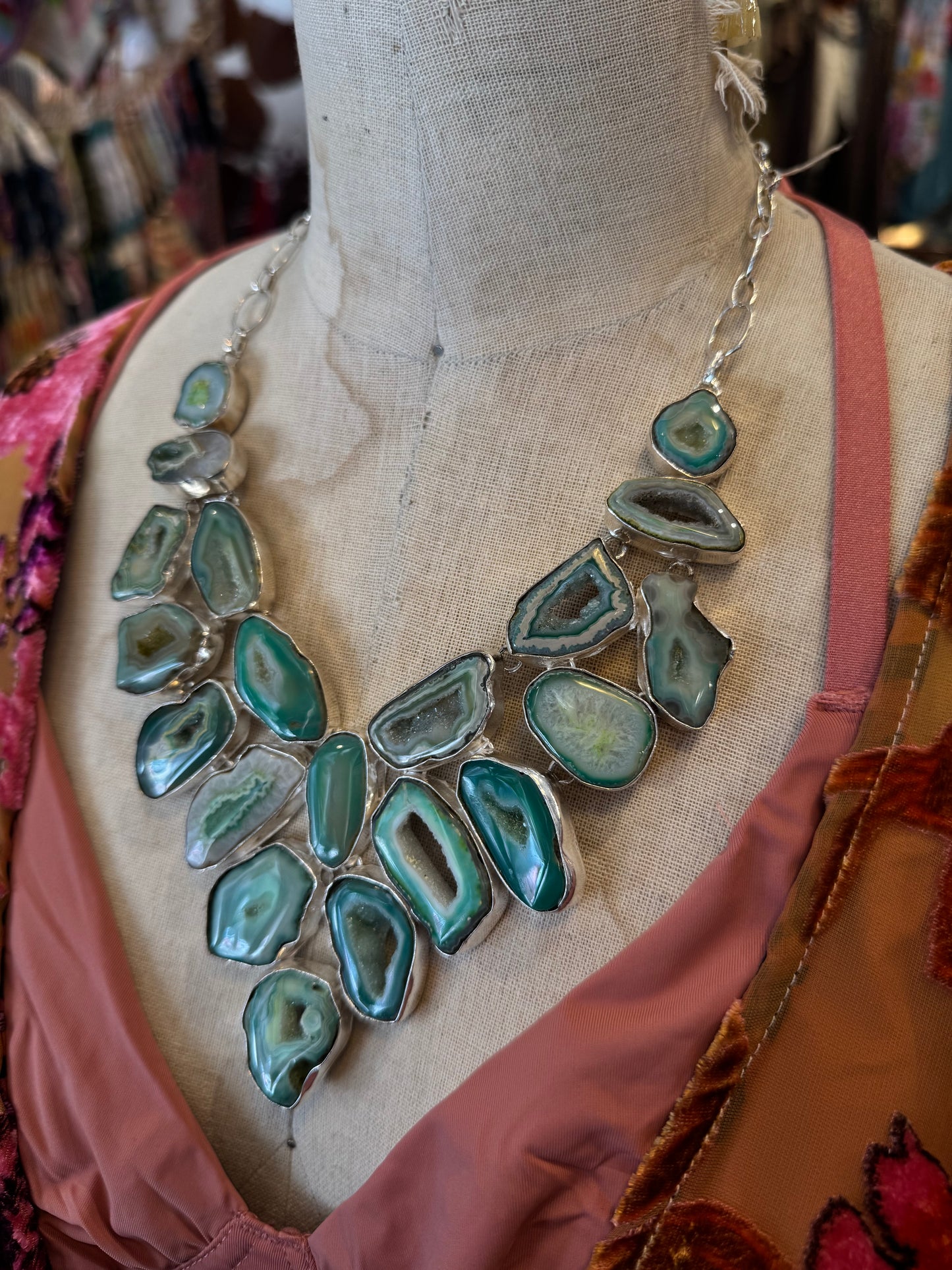 Seafoam Dyed Agate Cluster Necklace