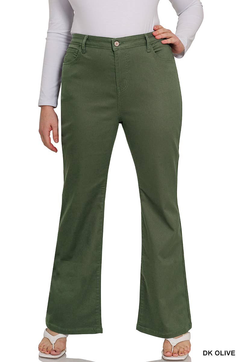 Curve High Rise Bootcut Jeans- Olive