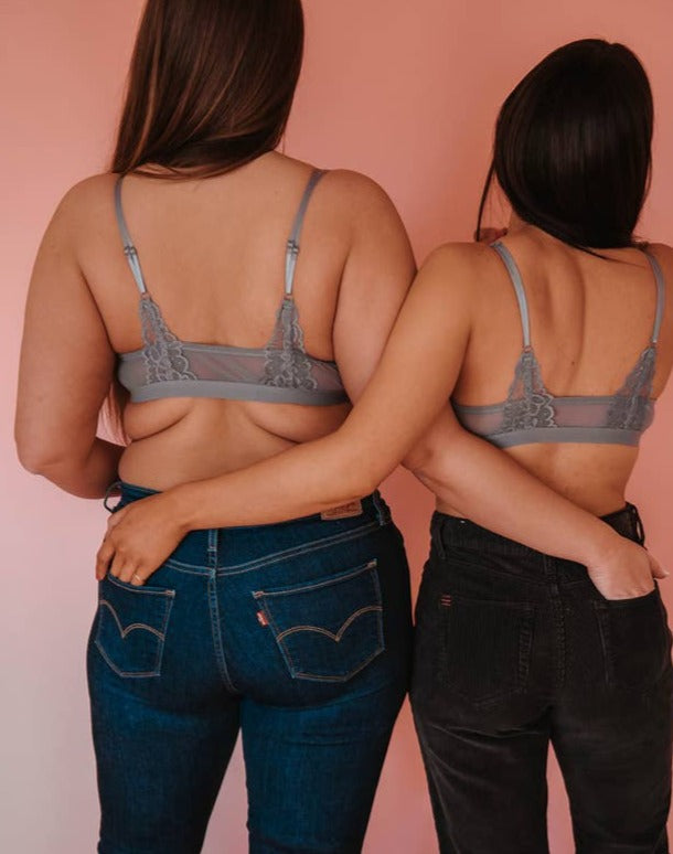 Grey Floral Lace Bralette - La De Da