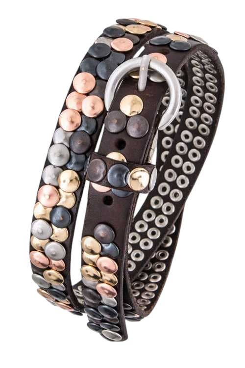 Hammered Studs Iconic Tri-Tone Leather Belt - Large