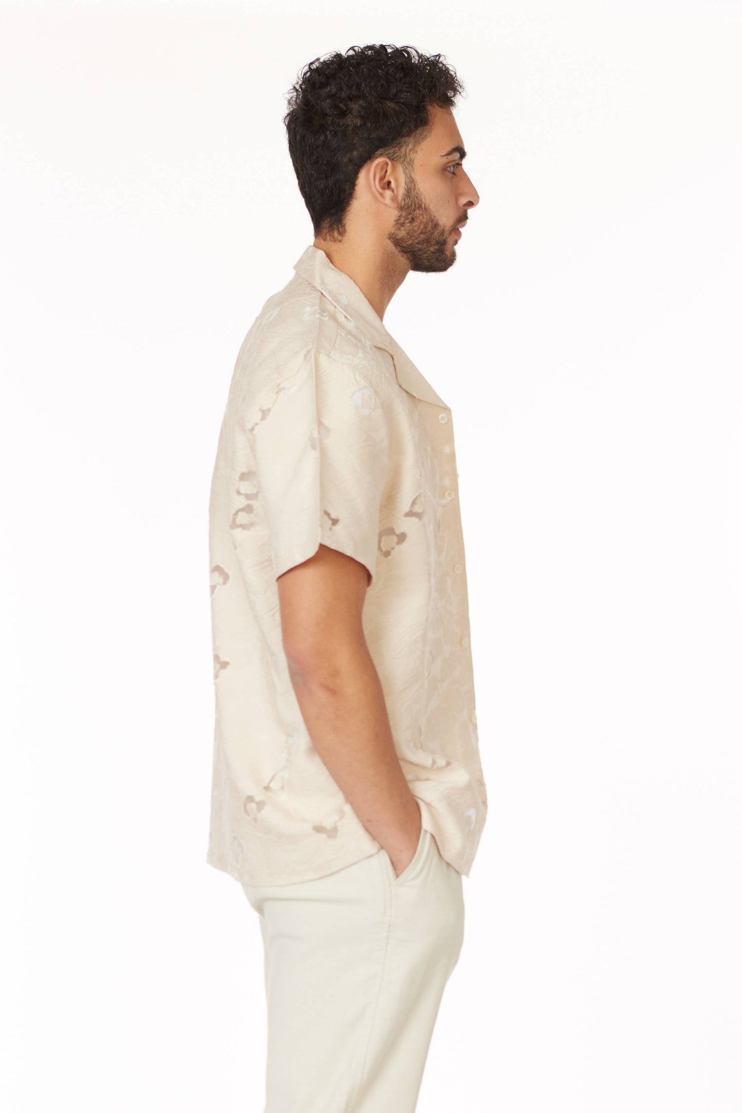 Textured Short Sleeve Men's Shirt - Ivory Floral