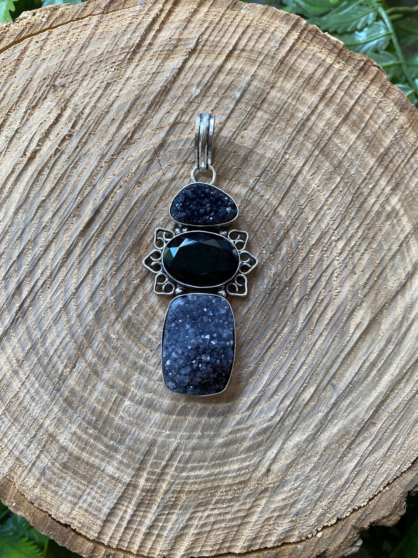Dyed Black Druzy Onyx Pendant