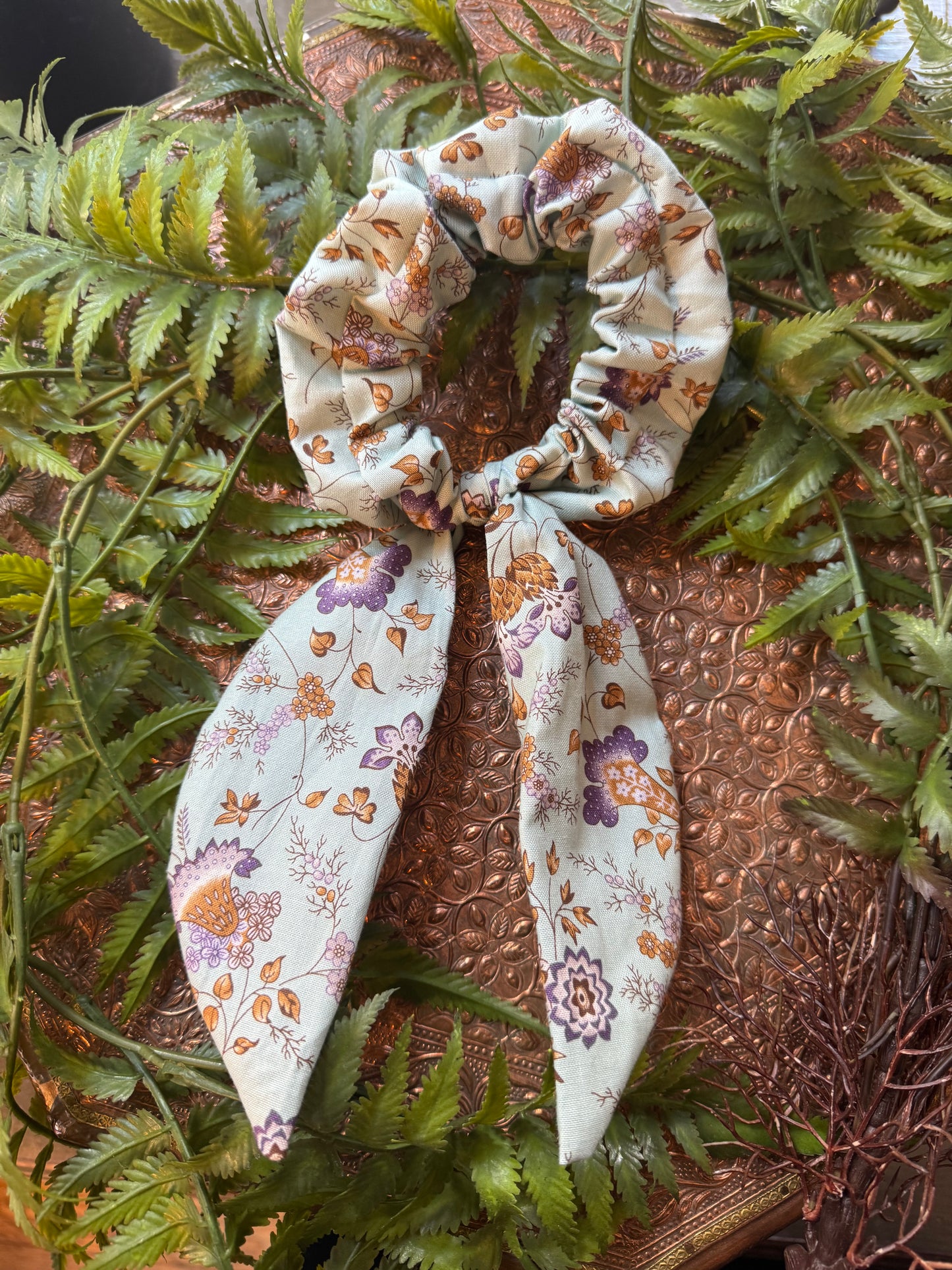 Light Blue / Gold Floral Scrunchie Scarf #SS15*