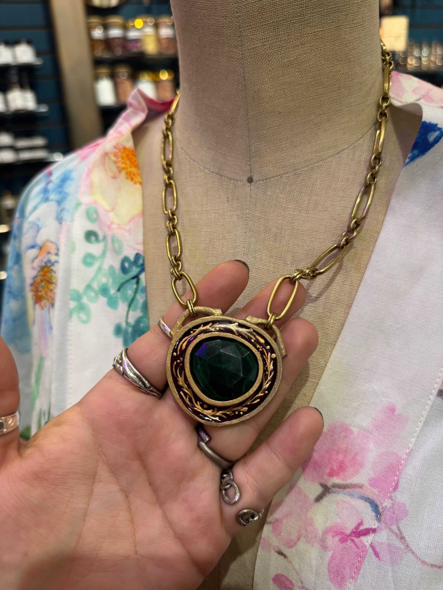 Handpainted Malachite Statement Necklace