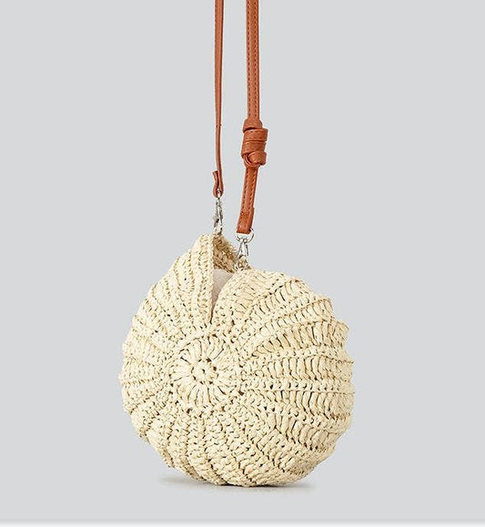 Vacation seaside conch straw crossbody bag - Offwhite