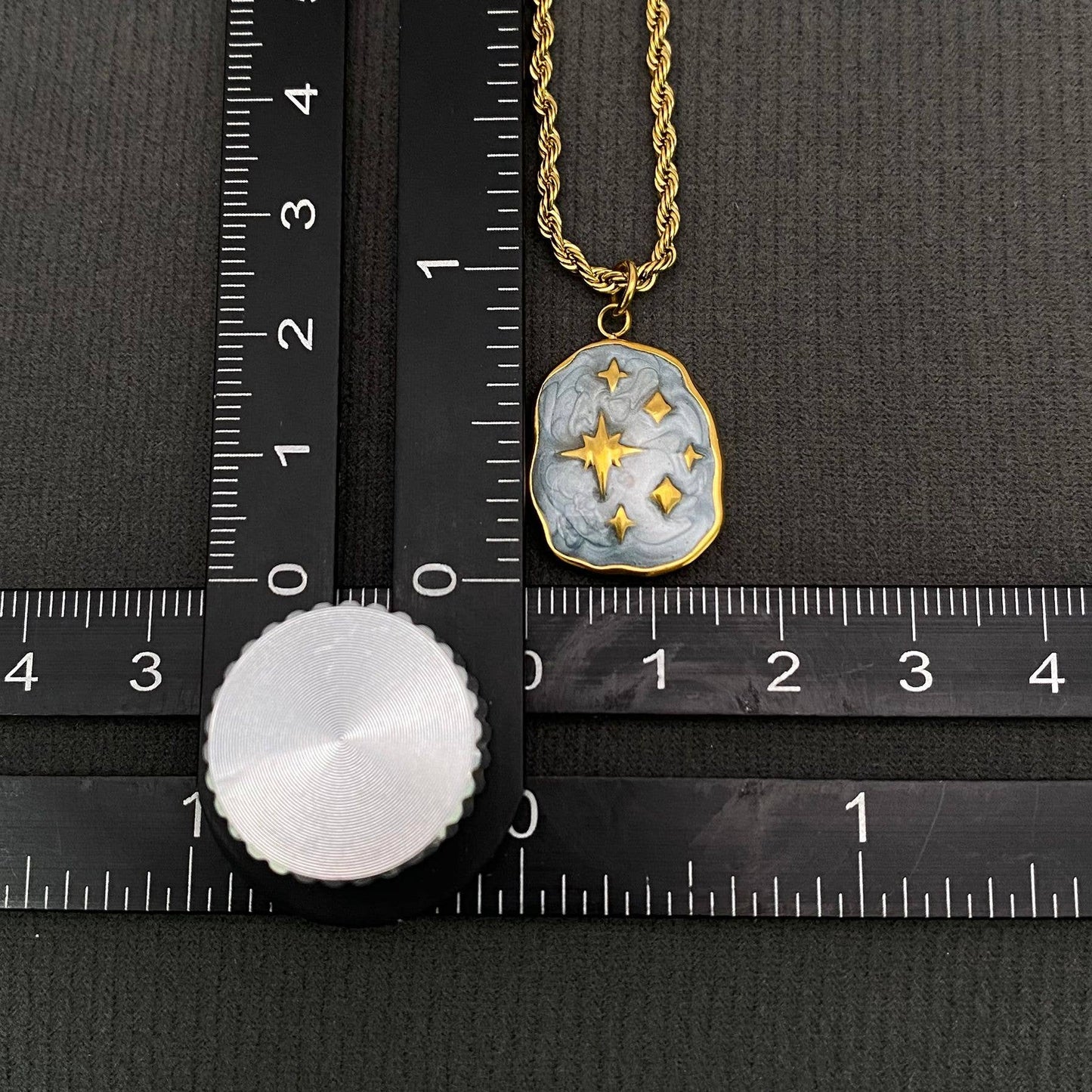 Grey Enamel Star Charm 18K Golden S.Steel Necklace