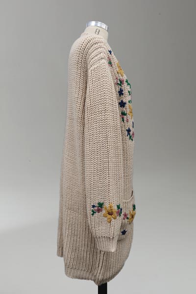 Embroidered Grandpa Cardigan - Oatmeal - La De Da