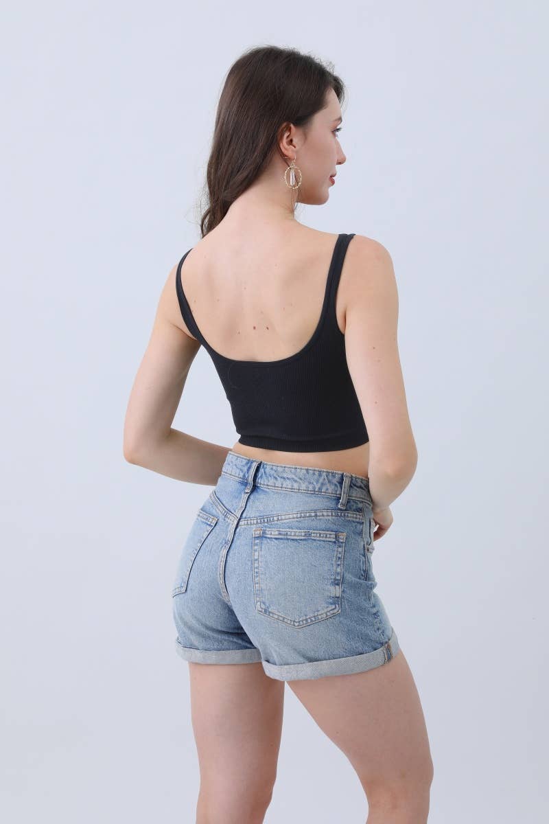 Seamless Ribbed Bralette with Underbust Band โ Wireless Soft - Black