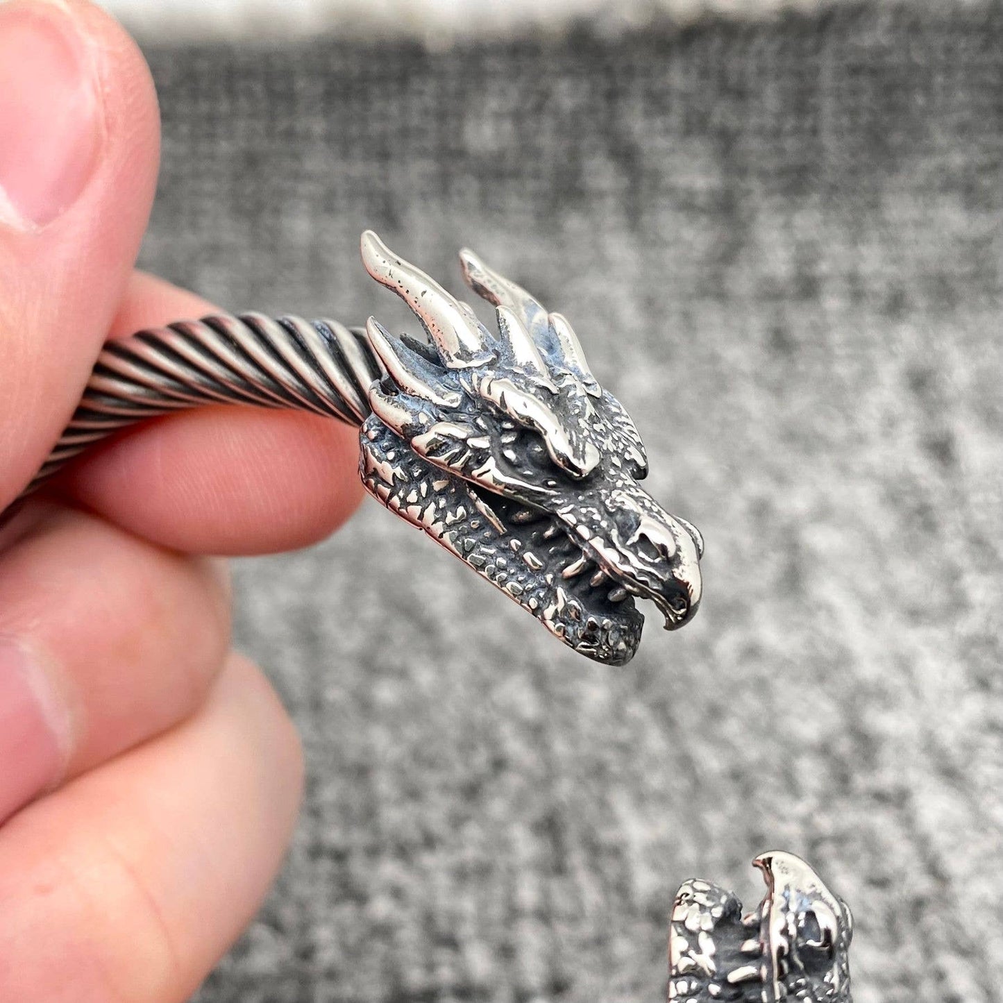 Men's Double Dragon Head Stainless Steel Cuff Bangle