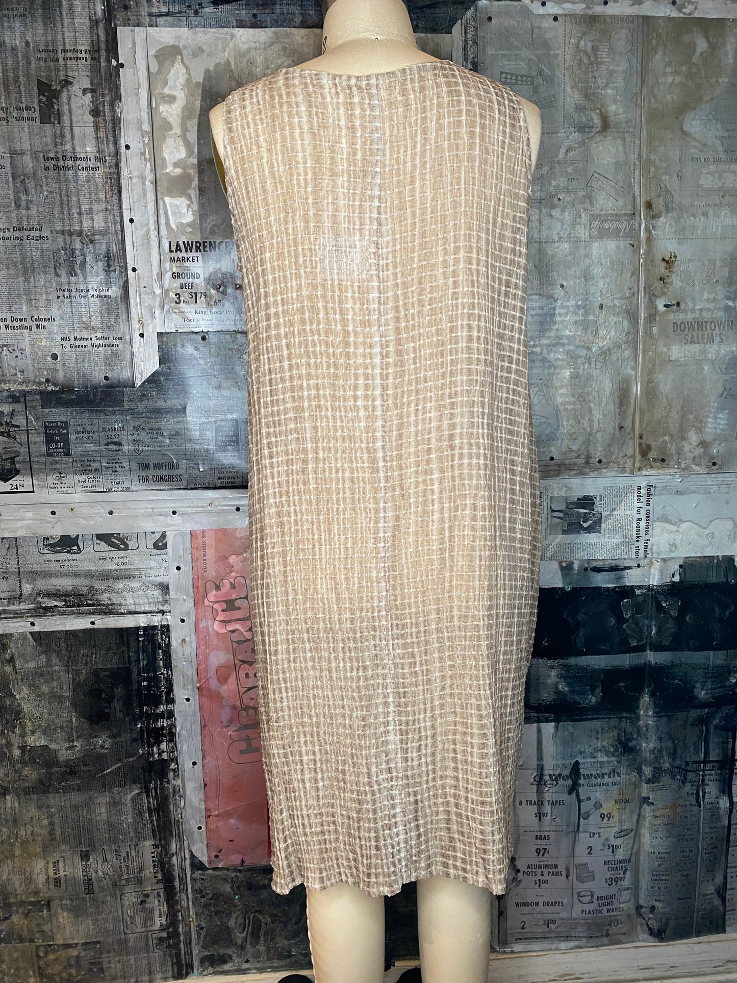 Textured Tank Midi Dress with Rosette - Beige