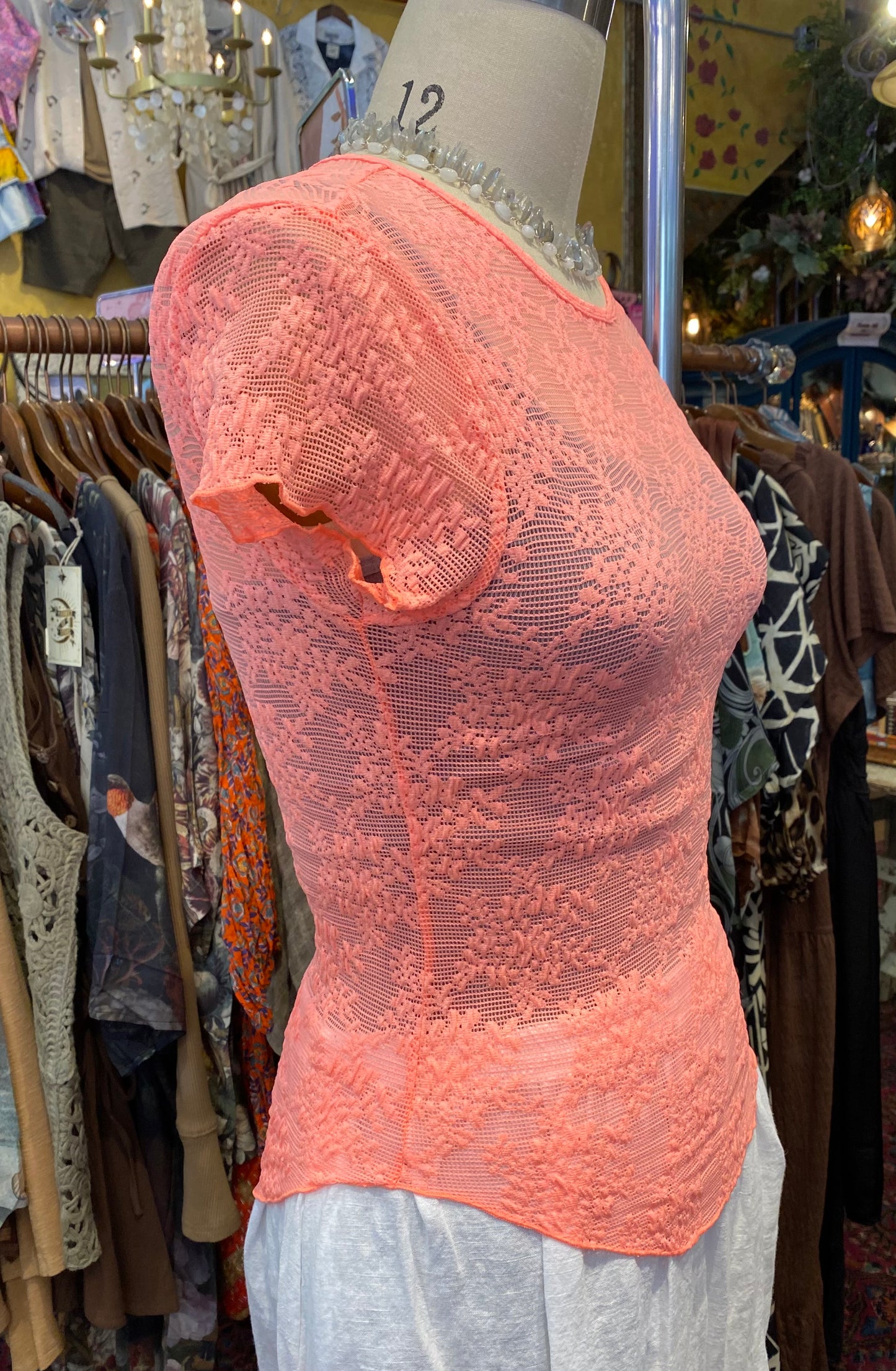 Ready To Go Lace Tee - Flamingo Pink