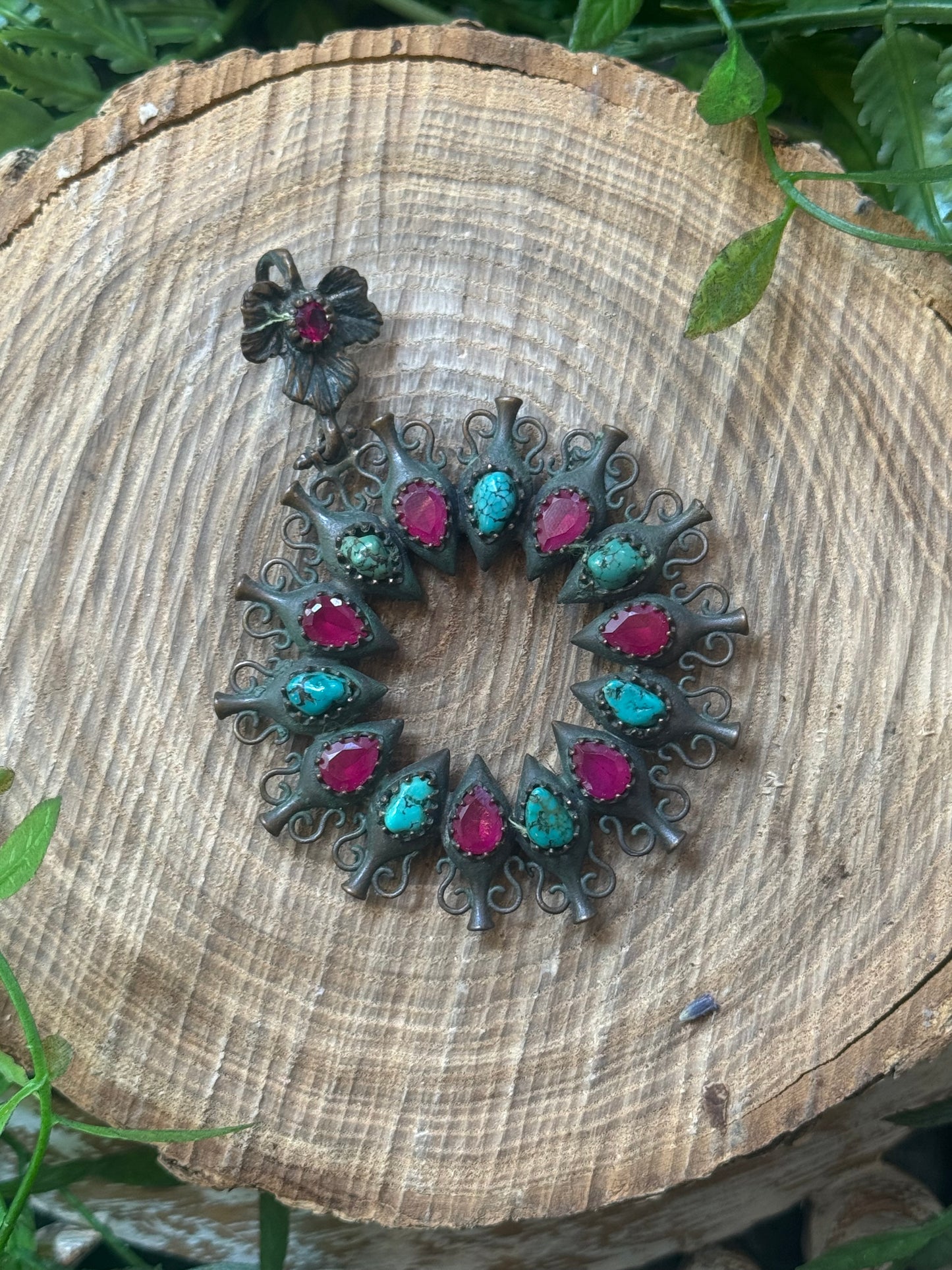 Ruby & Turquoise Urn Pendant