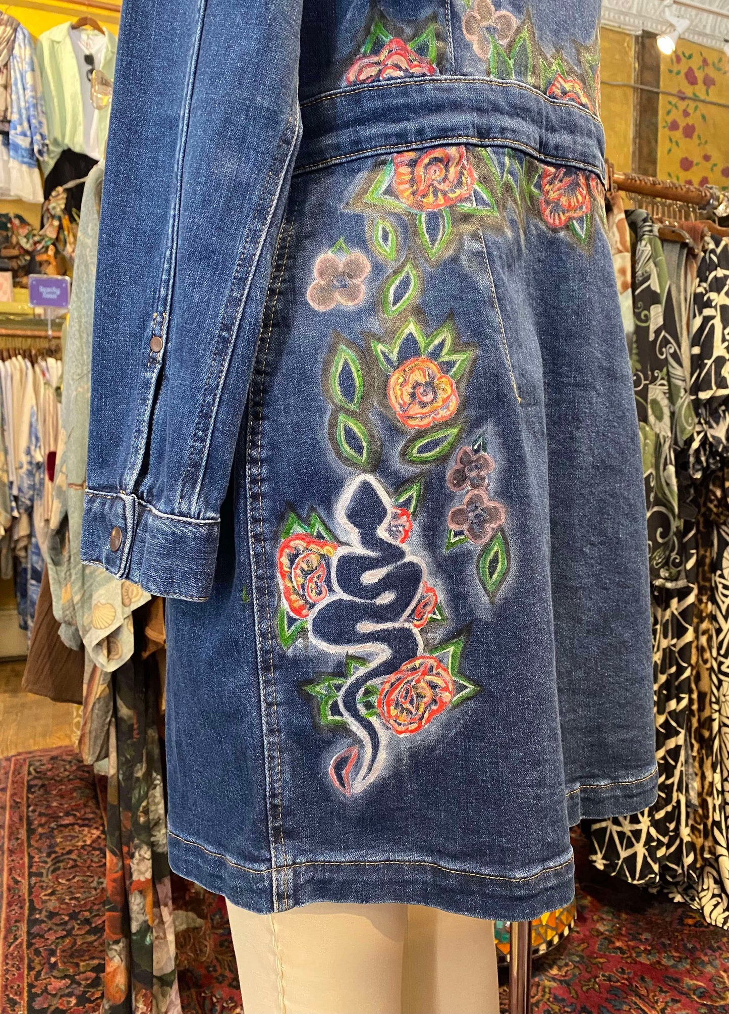 Floral Wrangler Blue Denim Short Dress -Chelsea Dudley Art*
