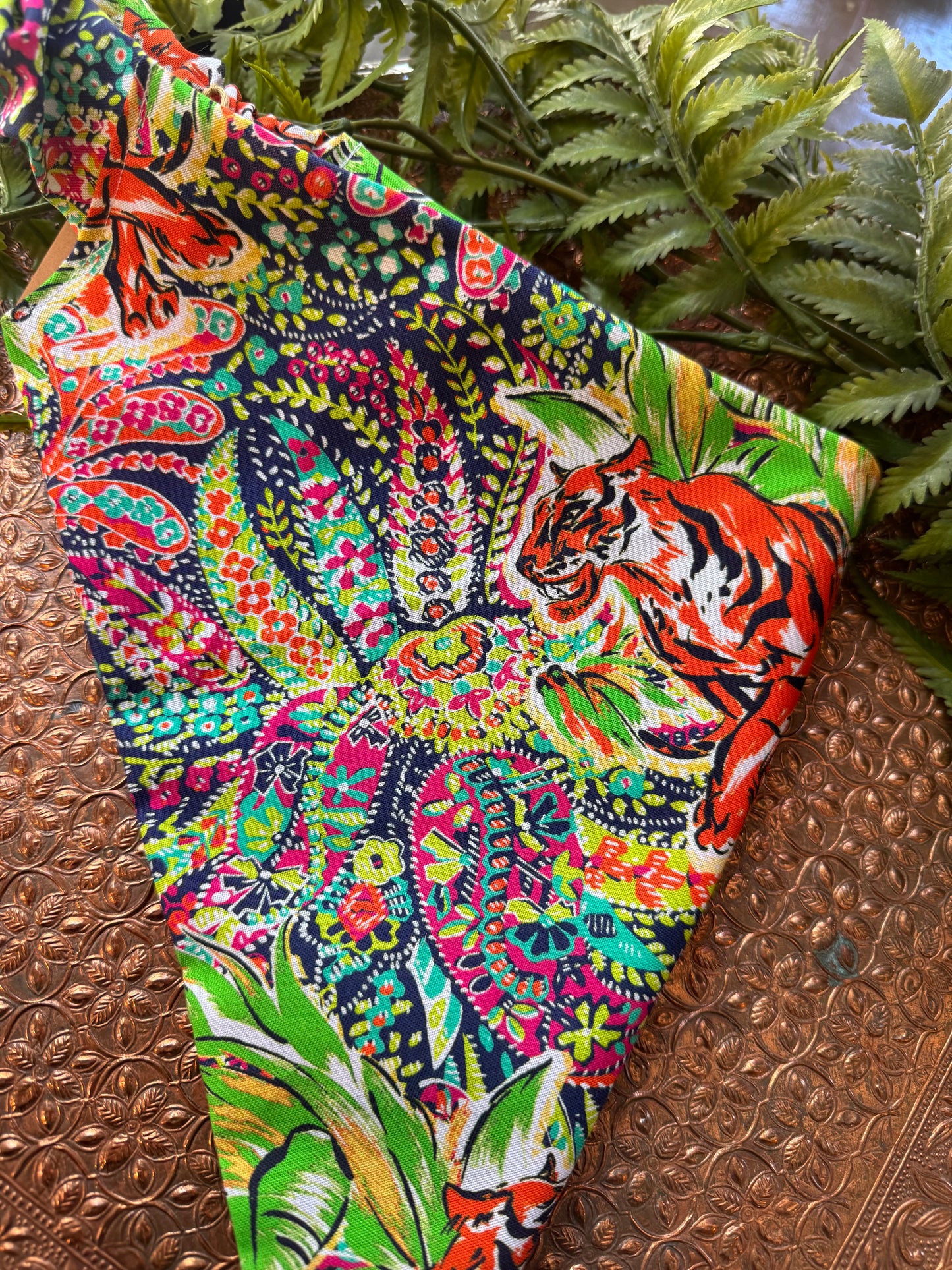 Tiger / Lime Green Leaves Bandana #SS4*