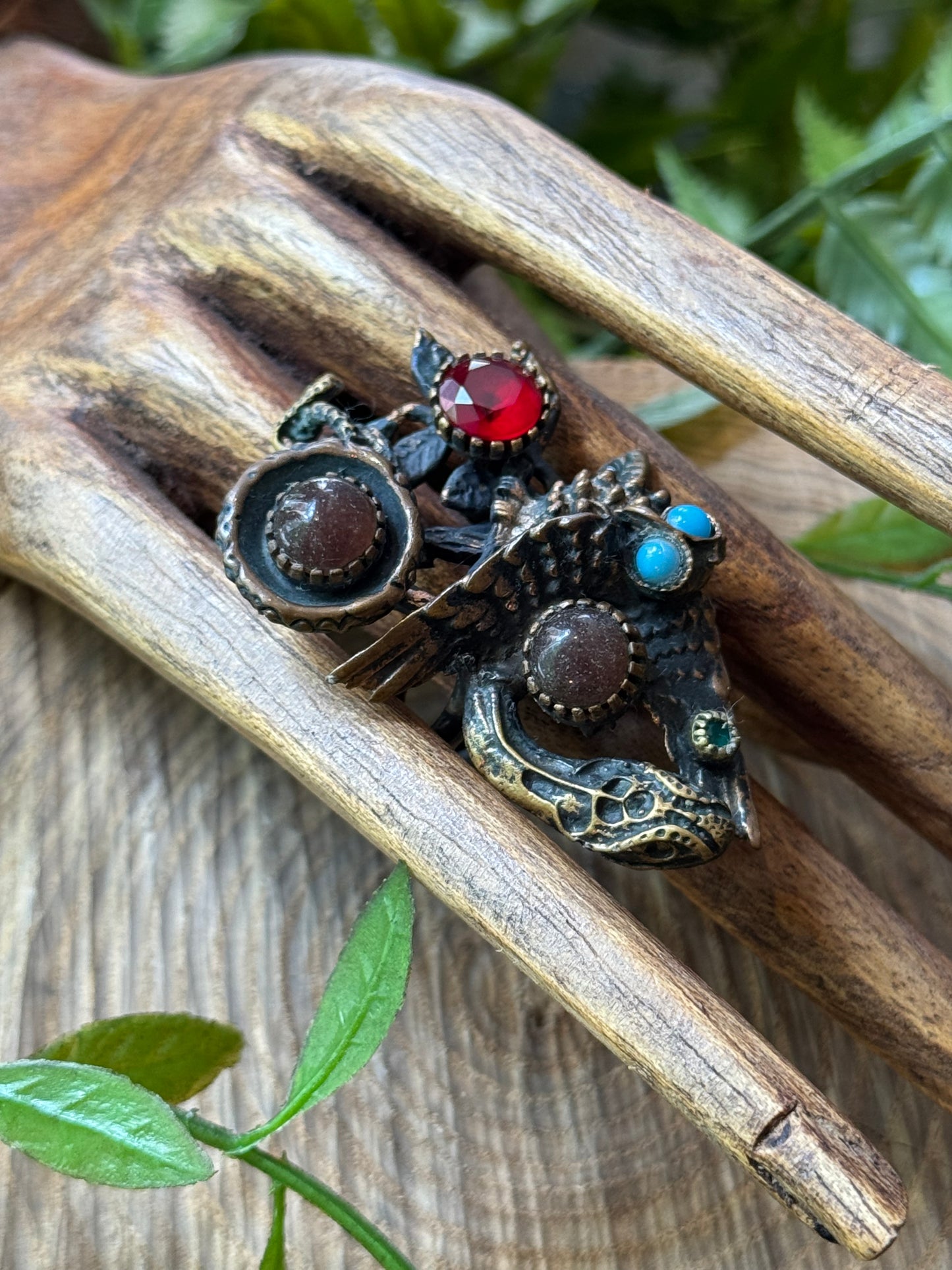 Winged Snake with Ruby, Turq, Emerald & Mocha Stone Ring