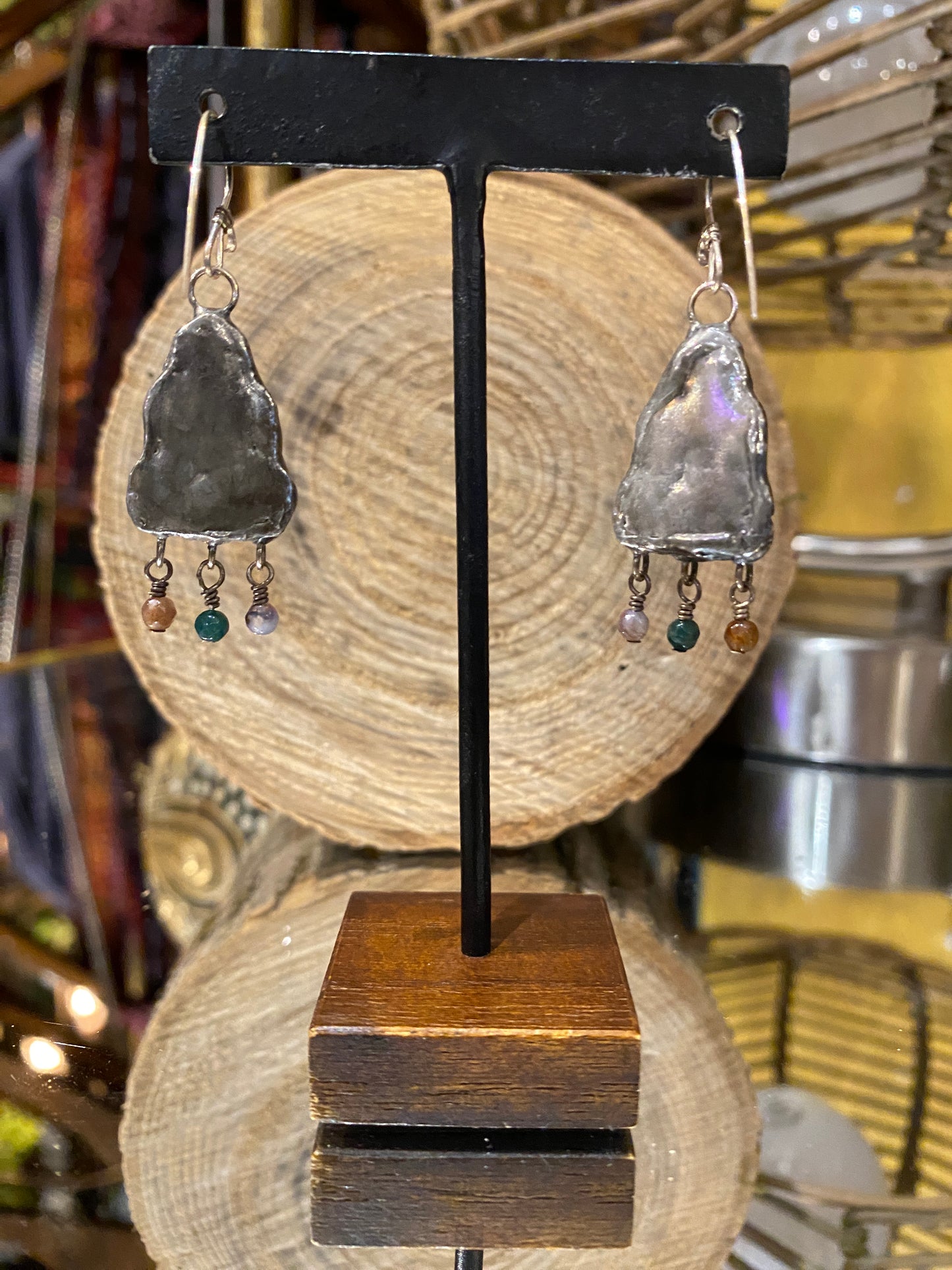 1950 Buddha Mixed Stone Dangle Earrings