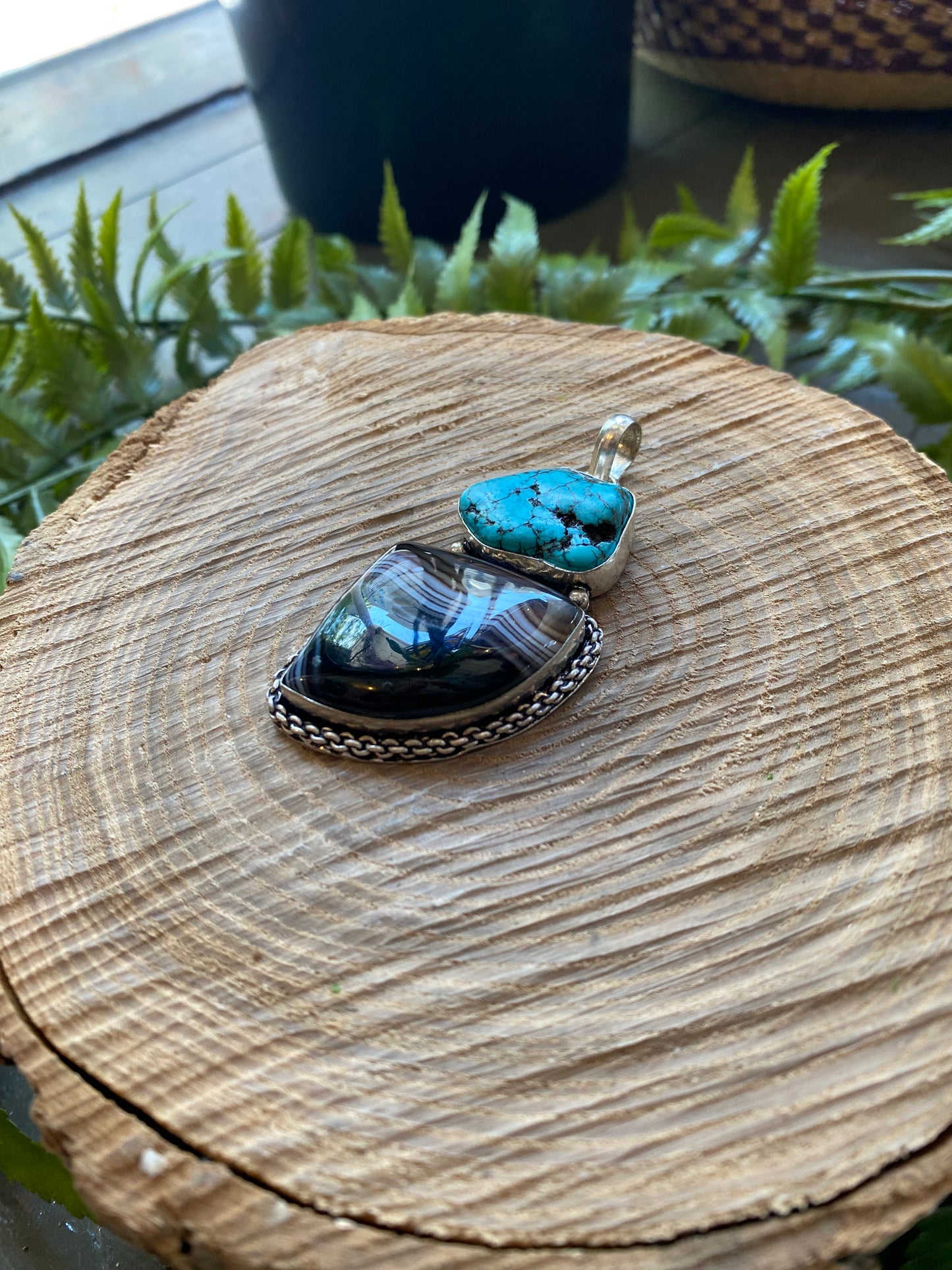 Compressed Turquoise Black Agate Pendant