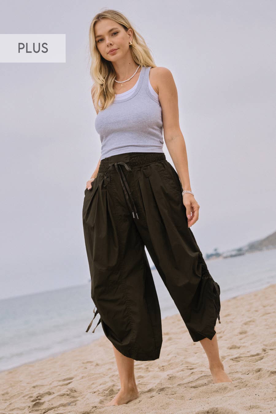 Plus Cotton Wide Leg Pants - Black