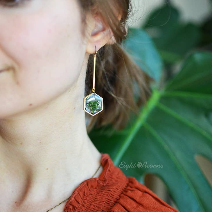 Honeycomb Brass Moss Earrings - La De Da