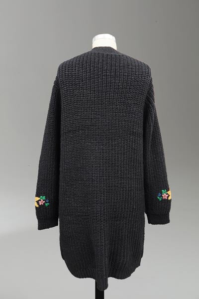Embroidered Grandpa Cardigan - Black - La De Da