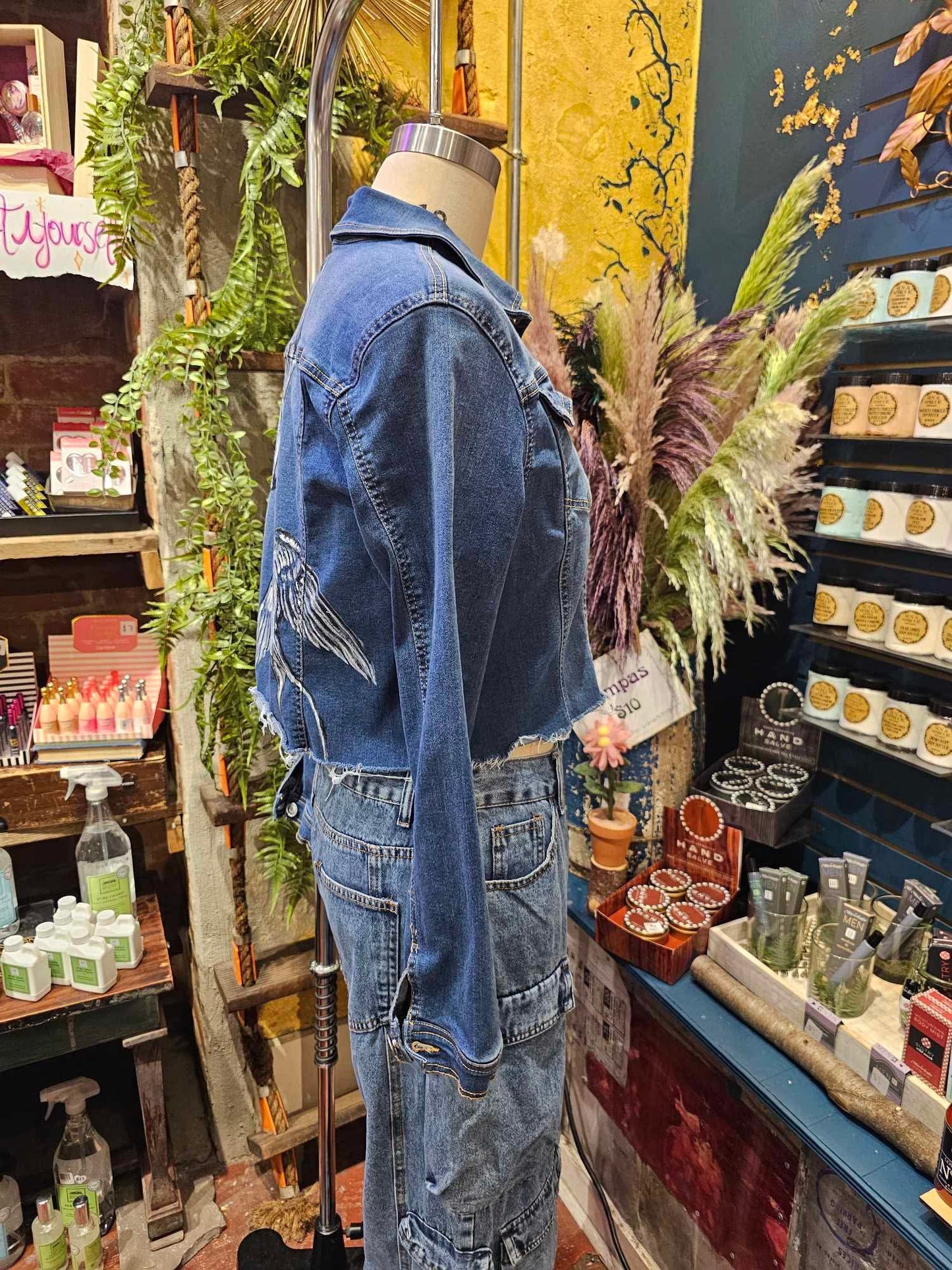 Cropped Denim Jacket- Handpainted & Upcycled - IH5*