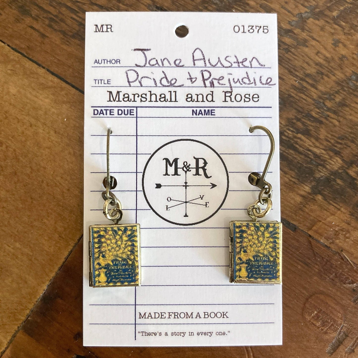 Earrings Book Locket Pride and Prejudice - Vintage Peacock