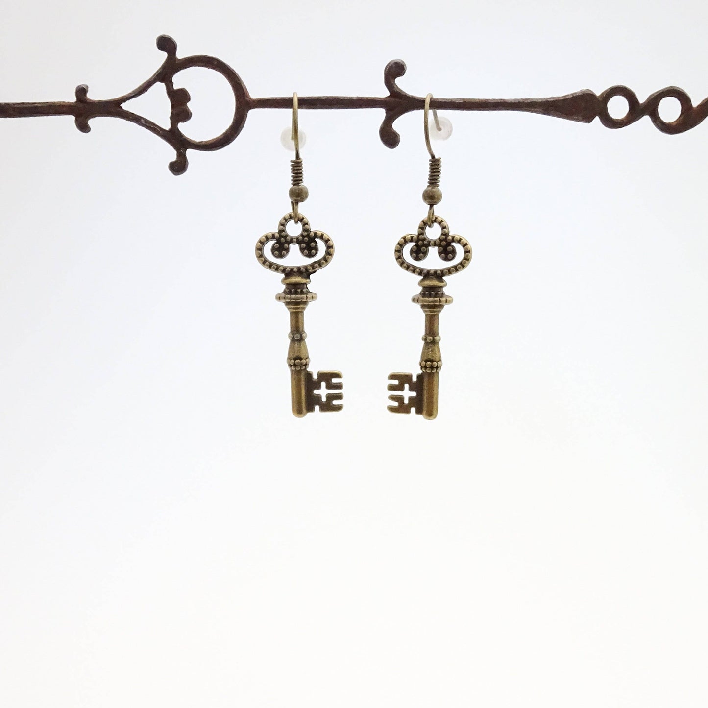Skeleton Key Earrings | Lightweight Steampunk Keys - Antique Bronze