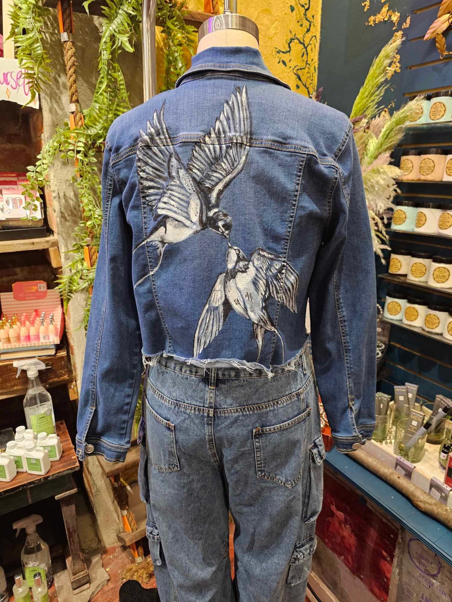 Cropped Denim Jacket- Handpainted & Upcycled - IH5*