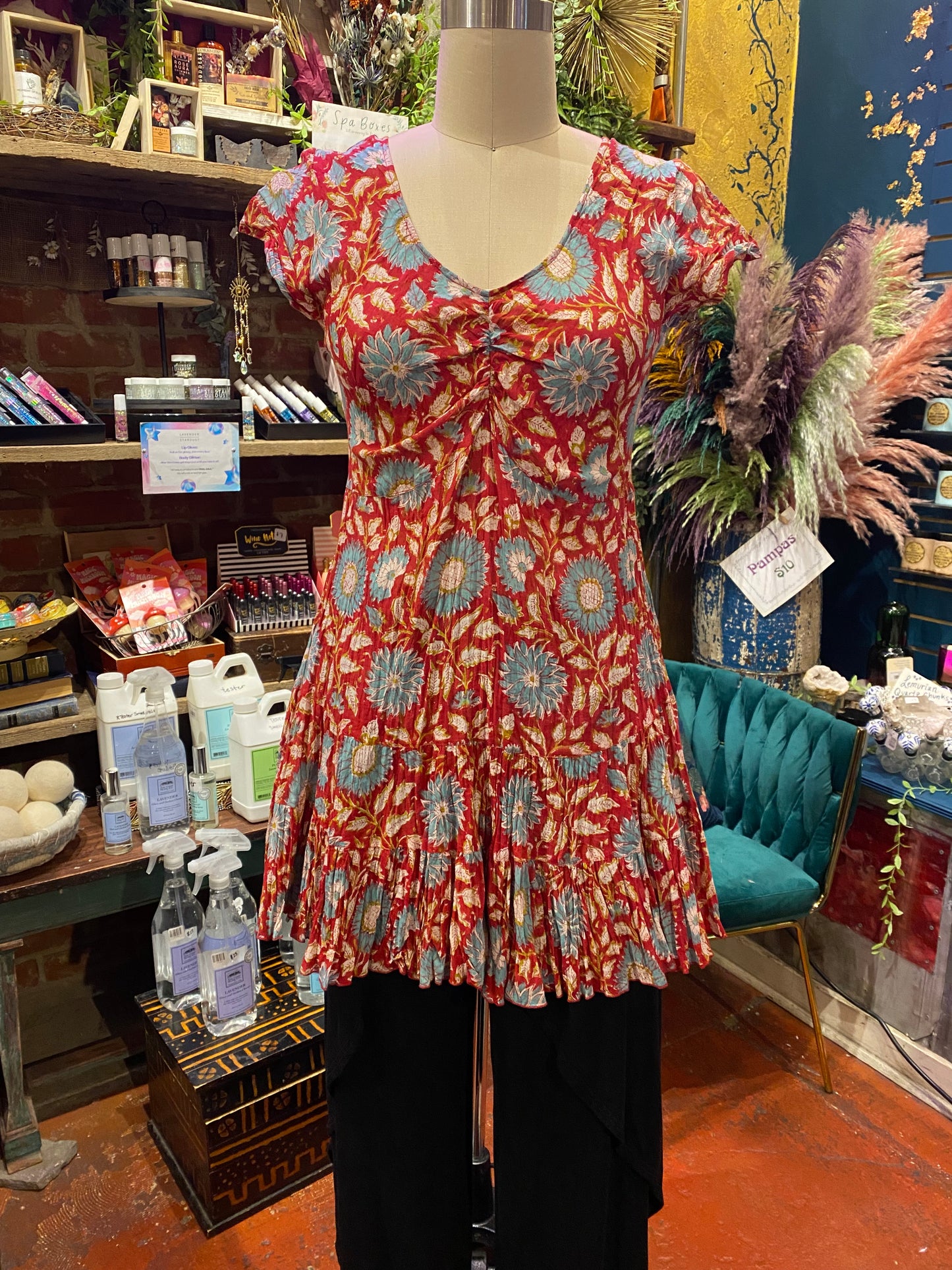 Paloma Tunic Cap Sleeve - Red & Turquoise Floral