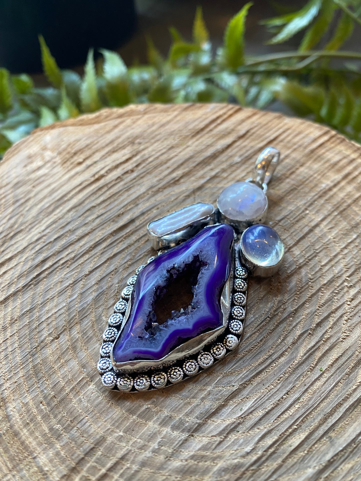 Dyed Amethyst Pearl Moonstone Pendant