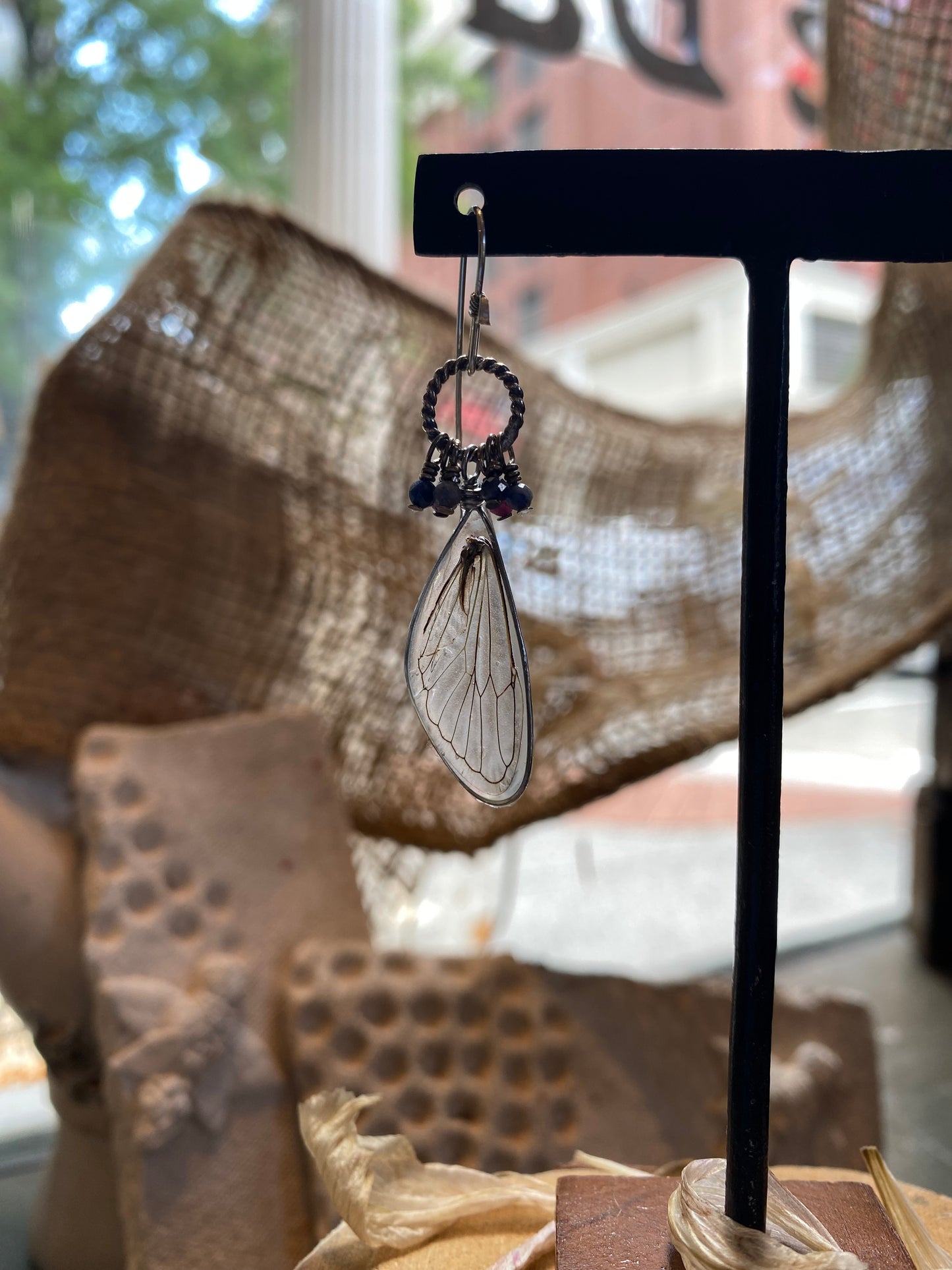Cicada Wings On Sterling Ring w/ Microfaceted Stones Earrings (2) *E265