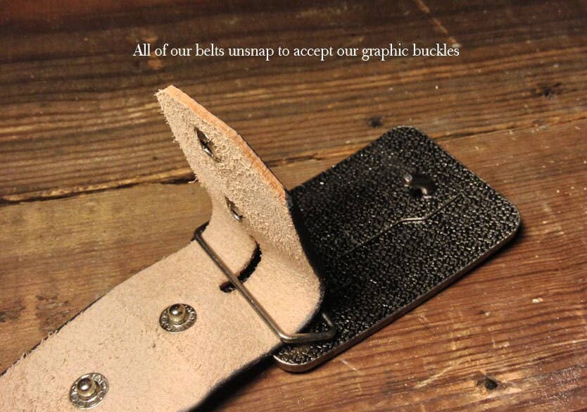 Leather Belt Embossed X Leather Snap Belt - Antique Brass