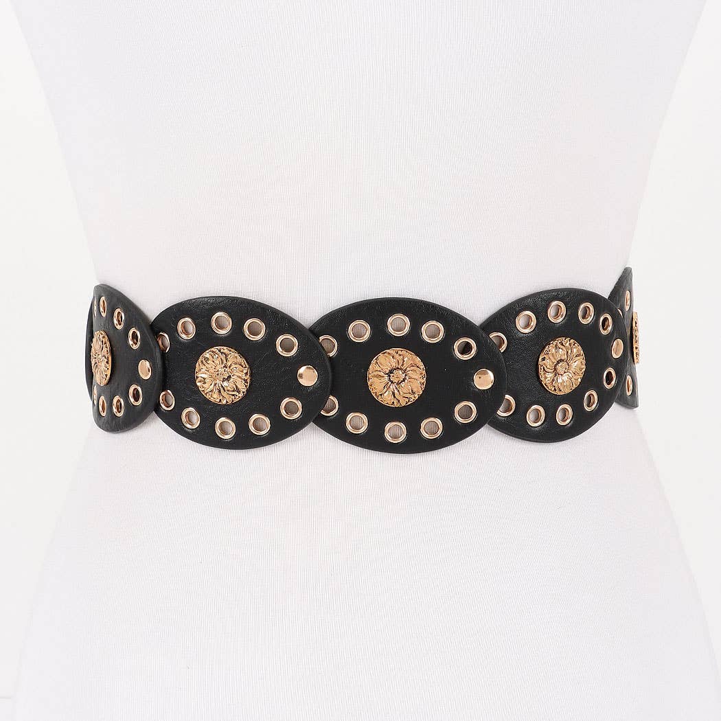 Oval Linked Statement Belt - Black/Gold