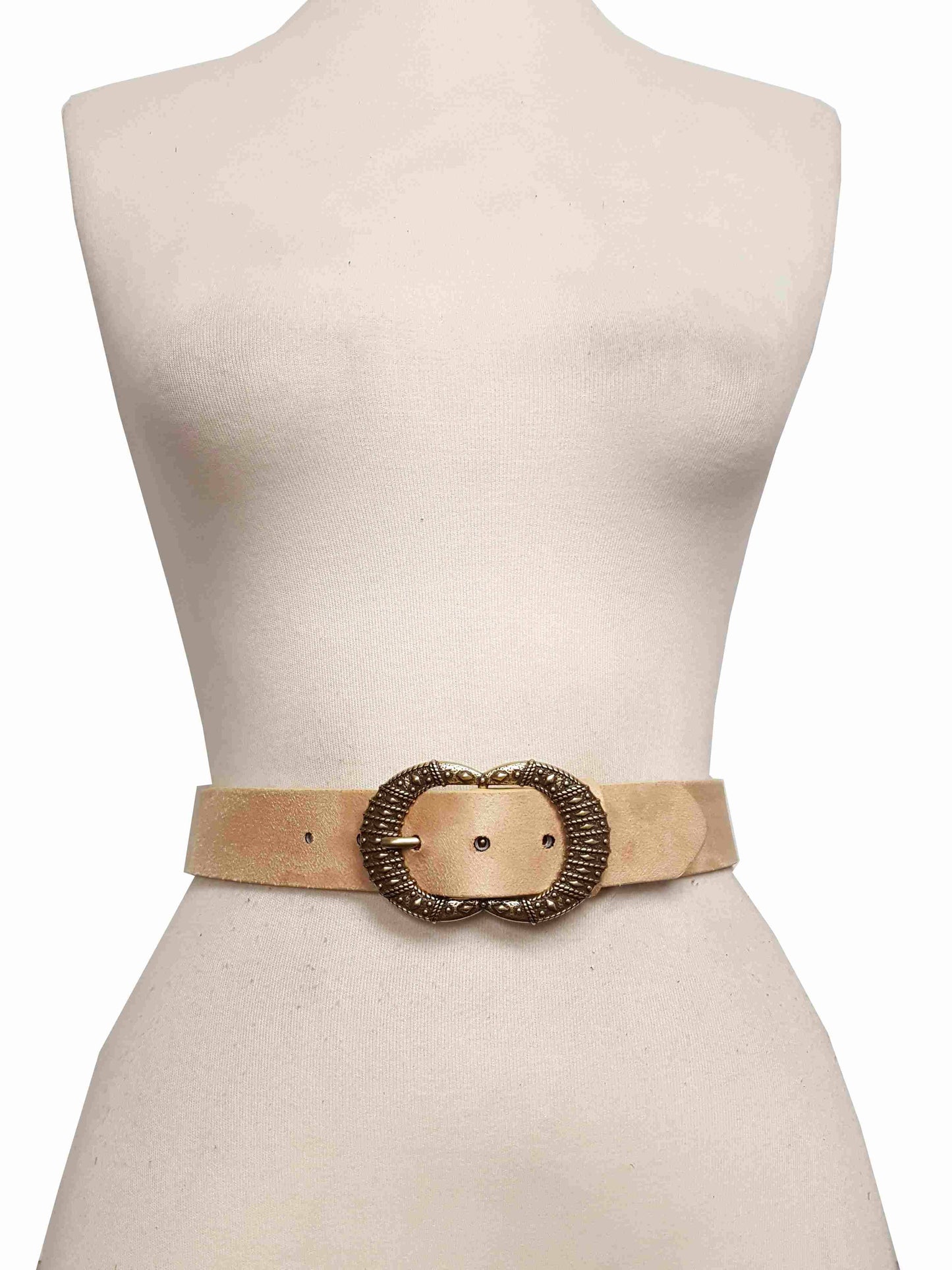 Western Vintage Brass Buckle/ Microfiber suede belt - Brown