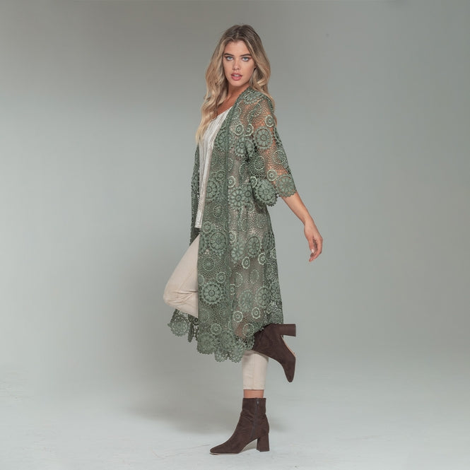 Crochet Lace Duster - Olive - La De Da