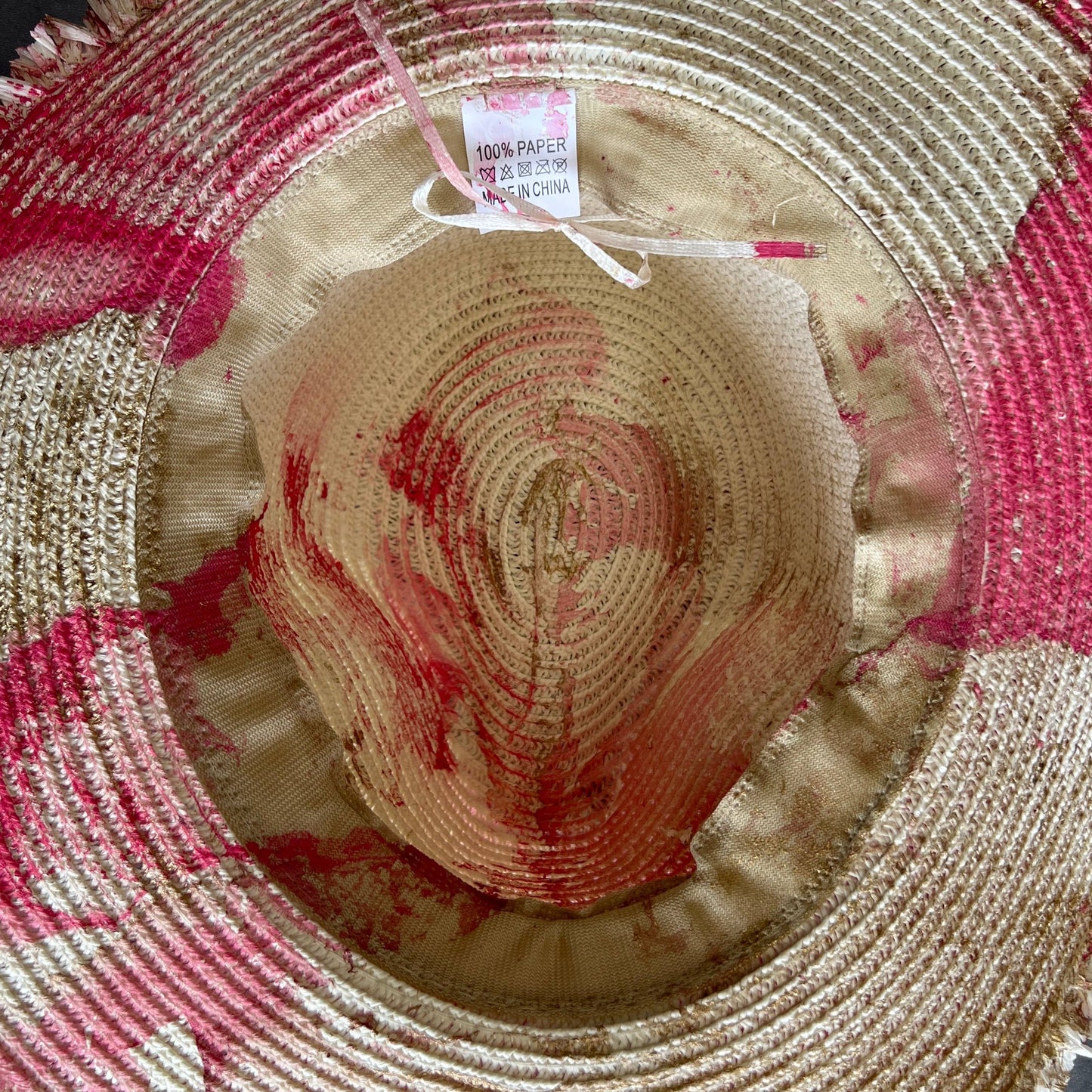 Marbled Straw Fringe Rancher Hat - Pink