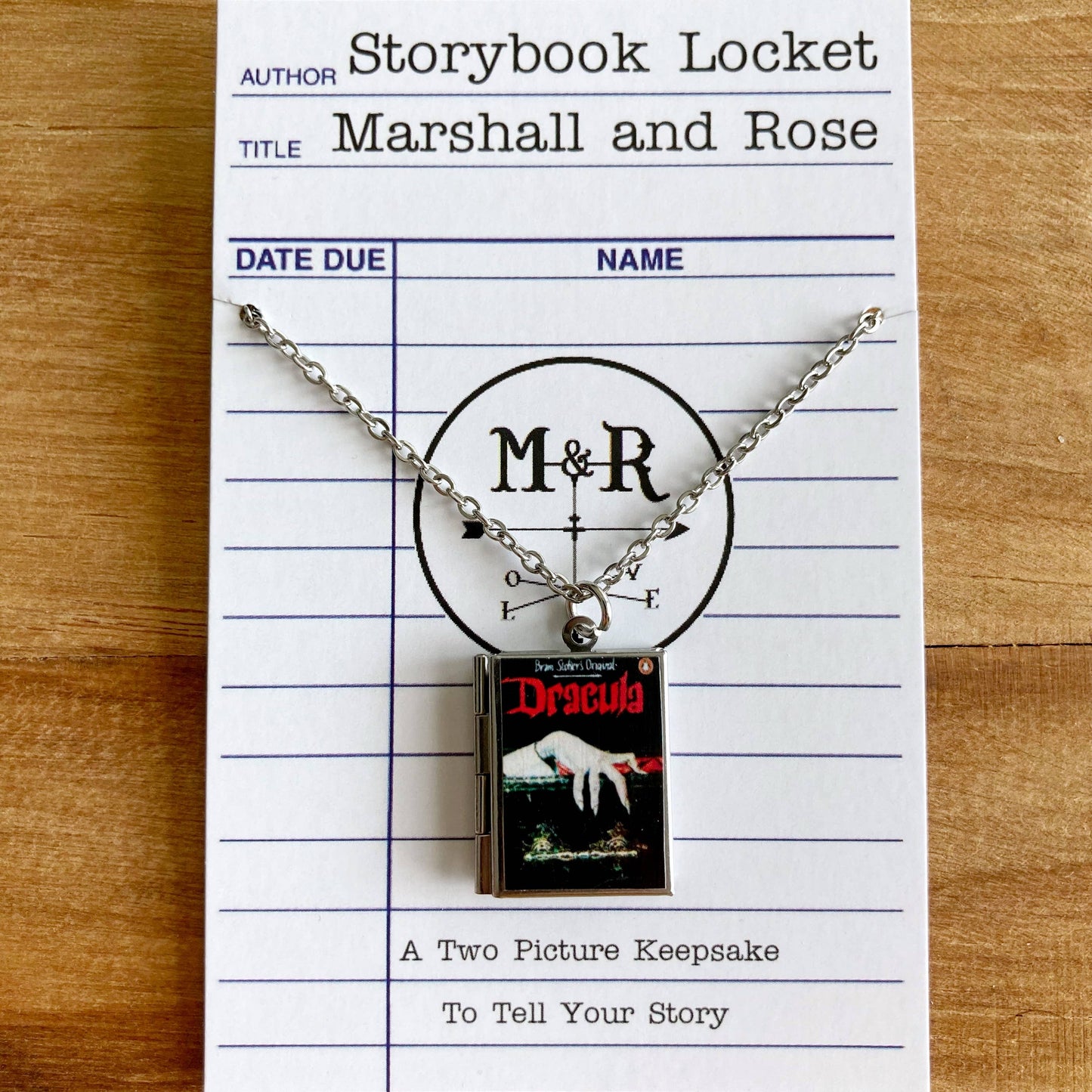 Book Locket Dracula - Black with Lingering Hand - Stainless Steel