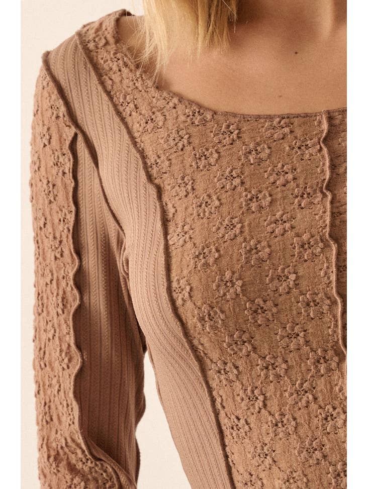 Mixed Media Lace Bell-Sleeve Top - La De Da