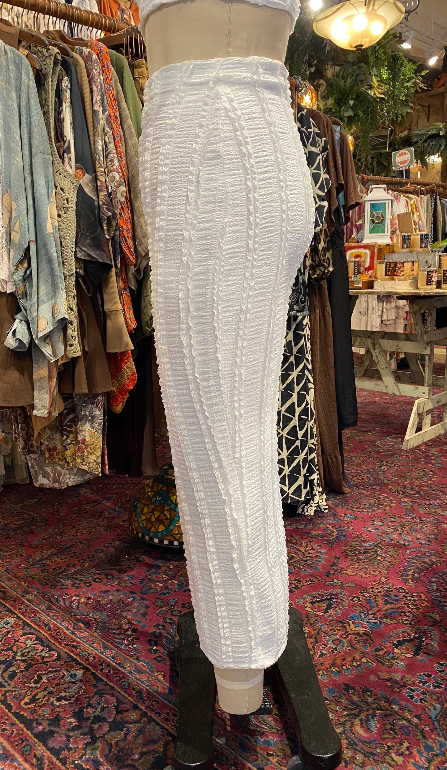 Side Ruched Long Pencil Skirt - White