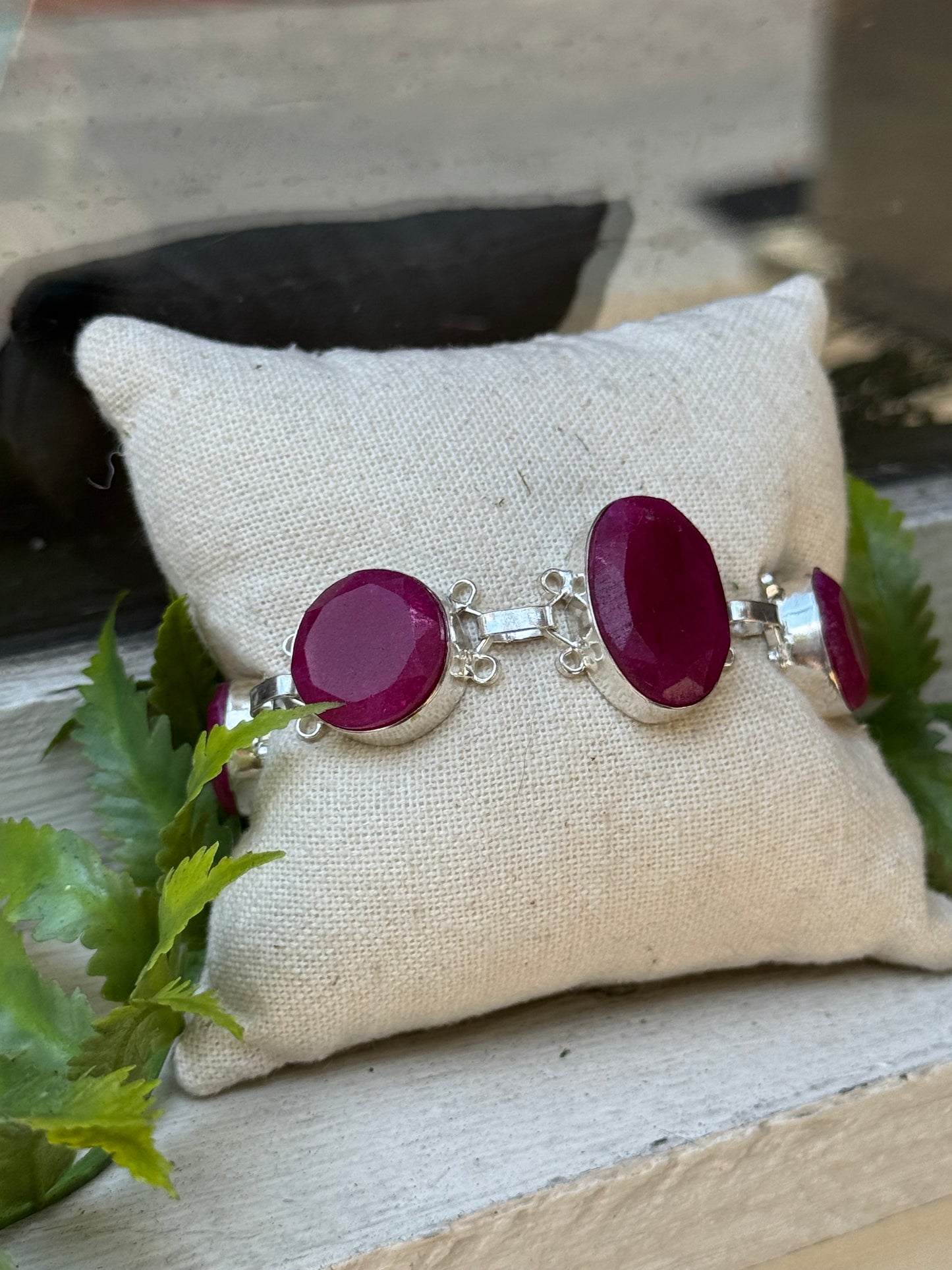 Dyed Ruby Silver Bracelet