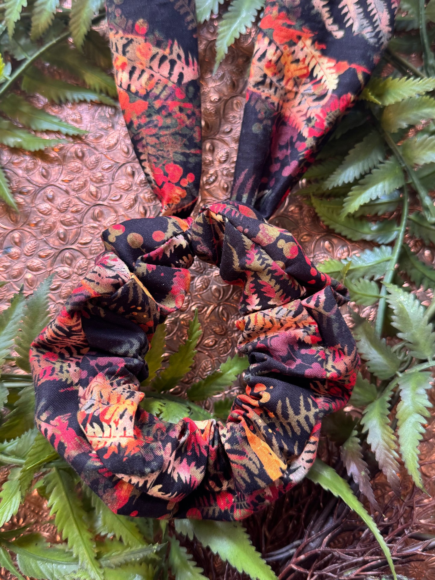 Red / Orange / Yellow Ferns Scrunchie Scarf #SS10*