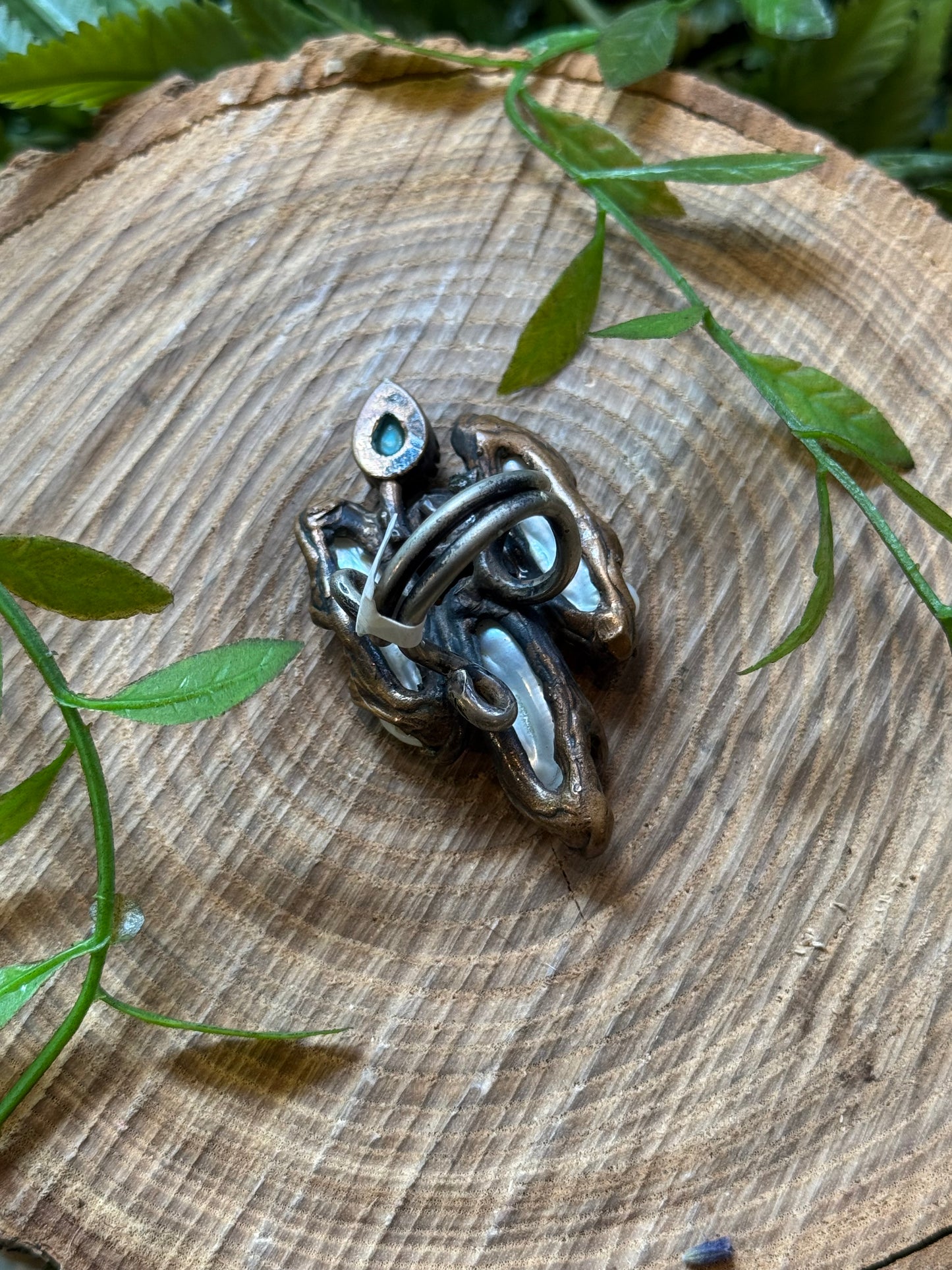 3 Pearl with Turquoise & Ruby Ring
