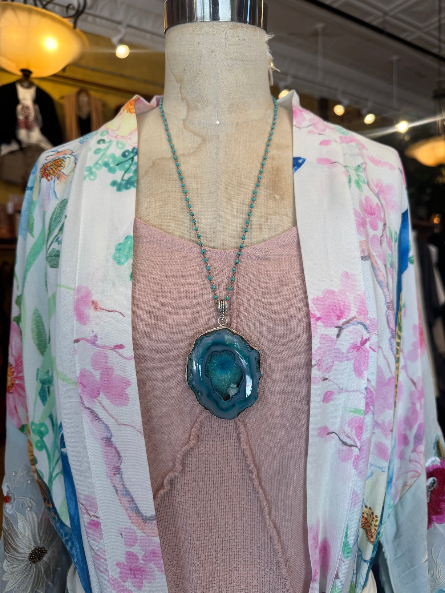 Dyed Large Blue Agate Slice Pendant